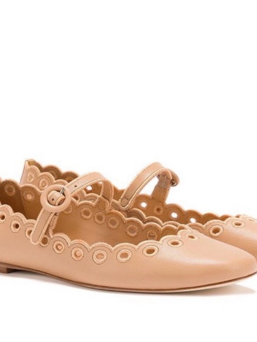 Scalloped Mary Jane Flats - Beige Leather size 11